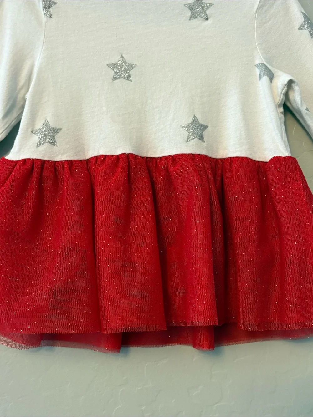 Baby gap white silver and red star print peplum top with tulle size 5